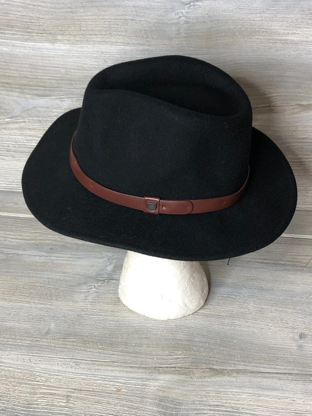 Brixton "Messer" Fedora Hat Wide Brim Wool Felt Sz M 58cm Leather Band Hat 7 1/4